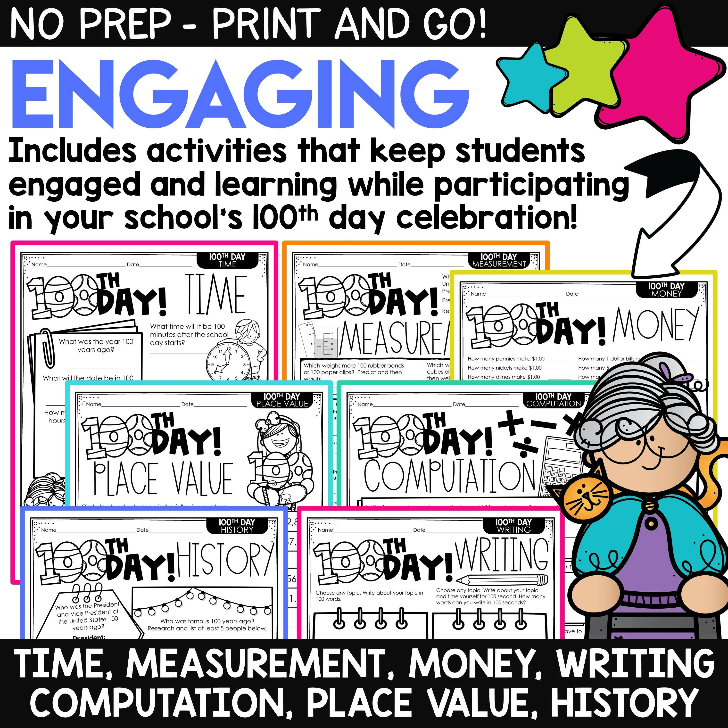 100th Day of School Activities for Upper Grades and Older Students 3rd 4th 5th | Printable Teacher Resources | A Love of Teaching