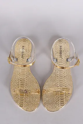 Bamboo Snake Embossed Open Toe Jelly Flat Sandal