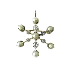 Victorian Diamond & Natural Pearl Starburst Pendant